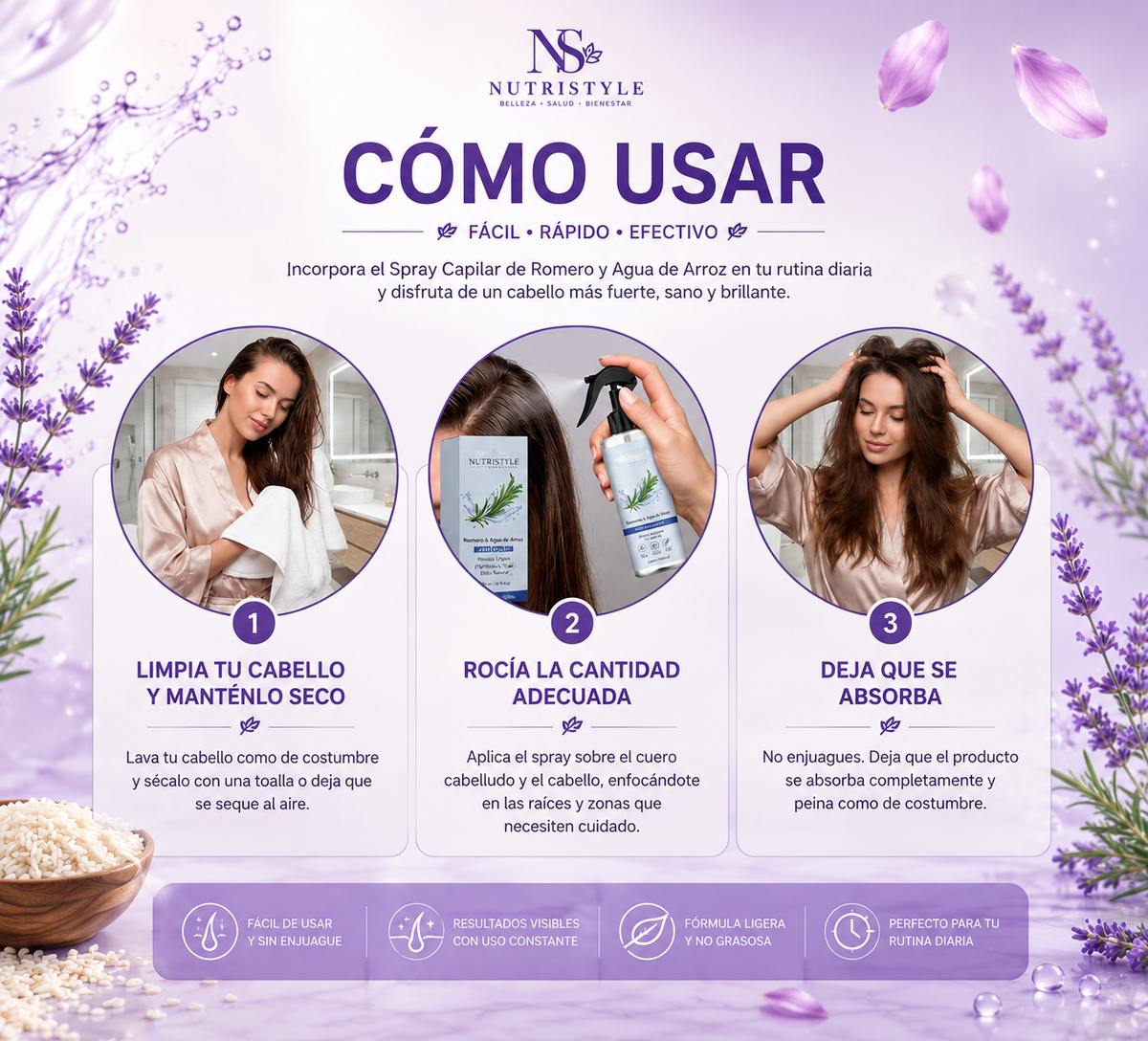 Nutrystile™ Spray Capilar de Romero y Agua de Arroz