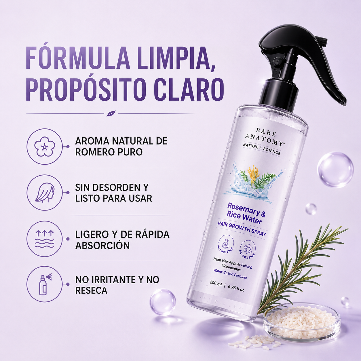 Nutrystile™ Spray Capilar de Romero y Agua de Arroz